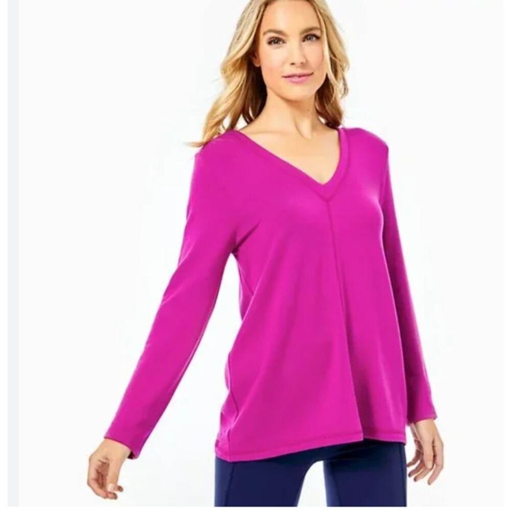 Lilly Pulitzer Areli Pullover Long Sleeve Top Bordeaux Berry Small Modal